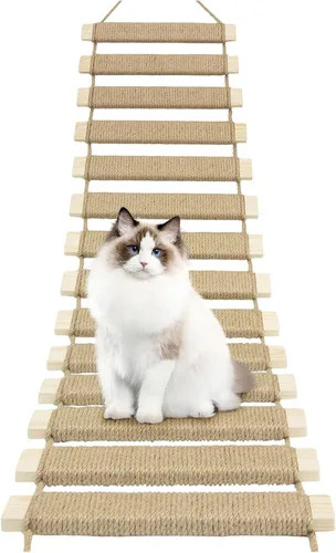 Vista 8 de Escalera y puente para gatos de 40 pulgadas, árbol para gatos al aire libre con cuerda de yute, marco de escalada de varios niveles y rascador
