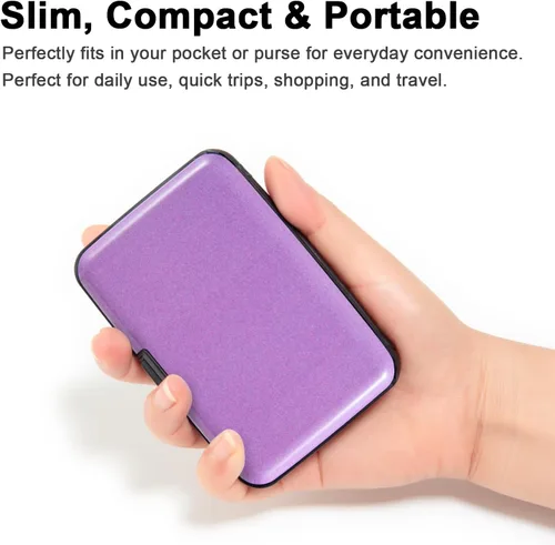 Vista 52 de Soporte para tarjetas de crédito, cartera metálica con bloqueo RFID para tarjetas de identificación para mujeres y hombres, funda rígida de aluminio