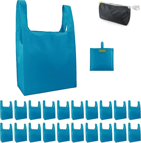 Vista 26 de BeeGreen Bolsas de comestibles reutilizables de Navidad con bolsa de almacenamiento con cremallera, paquete de 10 bolsas de compras reutilizables a