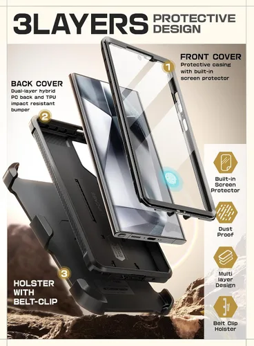Vista 5 de SUPCASE Funda para Samsung Galaxy S24 Ultra con soporte, [Unicorn Beetle Pro] [2 marcos frontales]