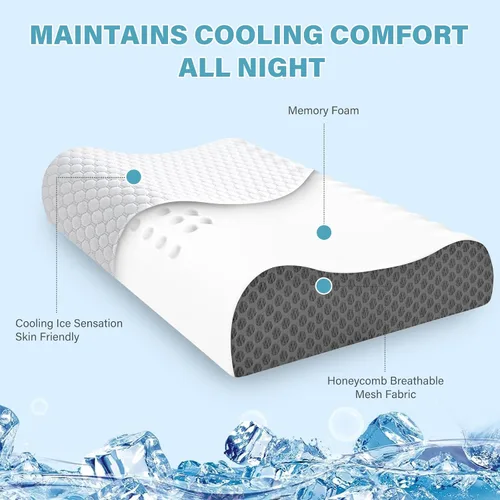Vista 11 de Juego de 2 almohadas refrescantes tamaño Queen, almohadas de espuma viscoelástica para dormir, almohada cervical ergonómica para aliviar el dolor
