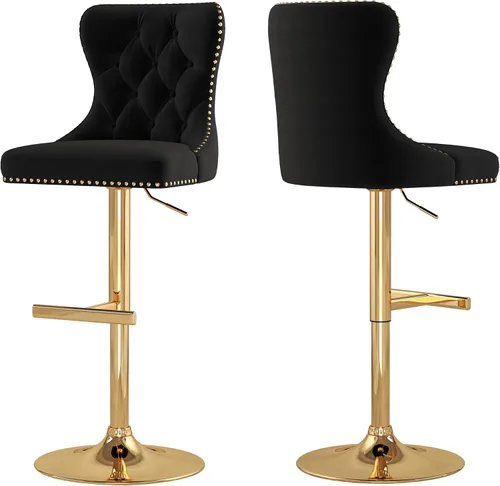 Vista 12 de Juego de 2 taburetes de bar giratorios de terciopelo con respaldo copetudo y base dorada, beige Adjustable Counter Height Barstools with Soft