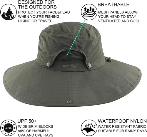 Vista 7 de Cooltto Wide Brim Sun Hats with Waterproof Breathable for Fishing, Hiking, Camping