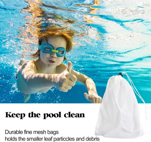 Vista 6 de Paquete de 4 bolsas de filtro al vacío de piscina para aspiradoras de hojas, bolsa de malla fina de 12 x 8.8 pulgadas con cordón de bloqueo, filtro