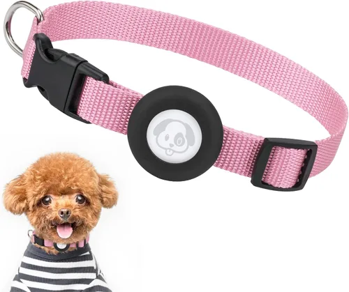 Vista 11 de Compatible con collar de perro Airtag, collar de perro ajustable con hebilla de cierre rápido duradera, collar de perro de nailon de imitación