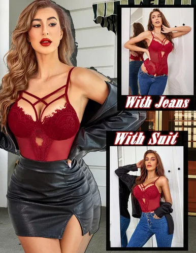 Vista 2 de Avidlove Body de lencería con arnés de encaje floral para mujer, camisón de una pieza