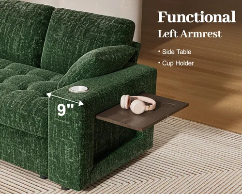 Vista 6 de Vipbear Sofá cama modular de 111 pulgadas, sofá cama modular de 7 asientos con cama extraíble, sofá en forma de L de felpilla con otomana de Verde