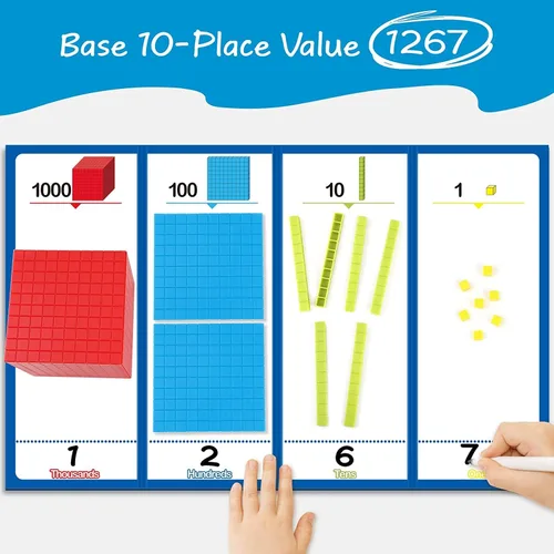 Vista 2 de Torlam 131 bloques base de diez bloques para matemáticas – Bloques de valor posicional, base de plástico, 10 manipuladores matemáticos de primer