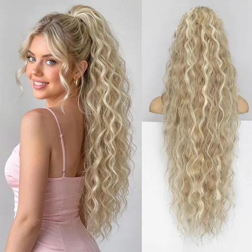 Vista 45 de KooKaStyle Extensión de cola de caballo con cordón de 26 pulgadas (66 cm) para mujeres, extensiones de cabello sintético rizado largo para uso
