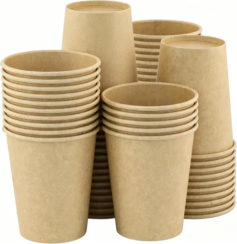 Vista 33 de Paquete de 100 tazas de café desechables de 8 onzas, tazas de papel desechables de color marrón a granel, tazas de café para té caliente, chocolate