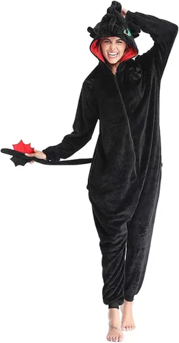 Vista 4 de Pijama sin dientes de una pieza de franela de dragón para cosplay, ropa de dormir de invierno para Halloween, cosplay, ropa de hogar