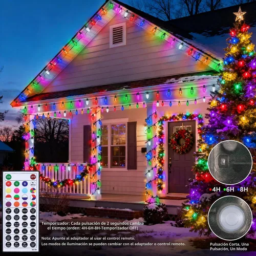 Vista 6 de iBaycon Luces de Navidad RGB C9, 65 pies, 100 luces LED que cambian de color, control remoto conectable, impermeable, al aire libre, cadena de luces