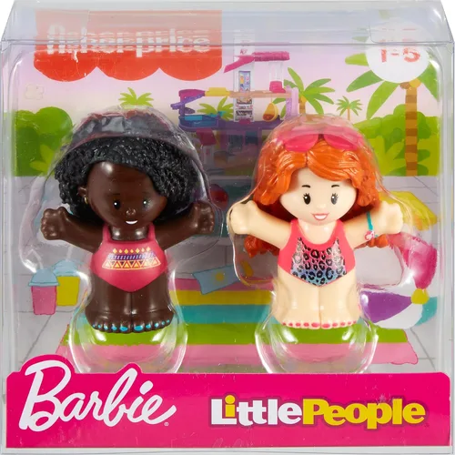 Vista 6 de Fisher-Price Little People - Juego de figuras de natación de Barbie con 2 personajes para preescolar, juego de simulación para niños a partir de 18