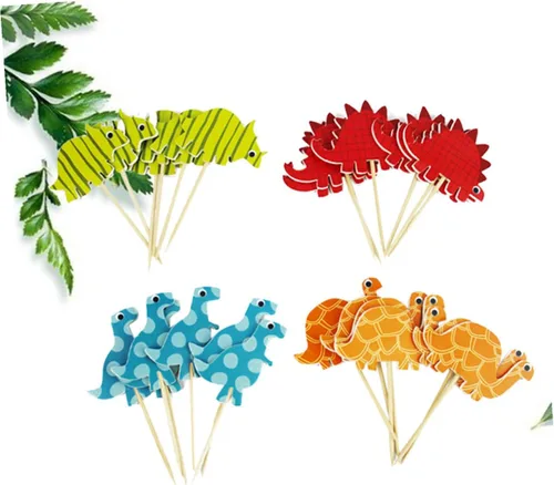 Vista 2 de 96pcs Dinosaur Birthday Cake Topper Paper Decorations for Parties