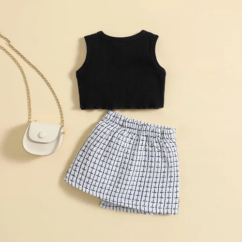 Vista 4 de TBUIALL Conjuntos de ropa para niñas pequeñas, conjuntos de camisetas sin mangas y ropa de bebé de princesa irregular