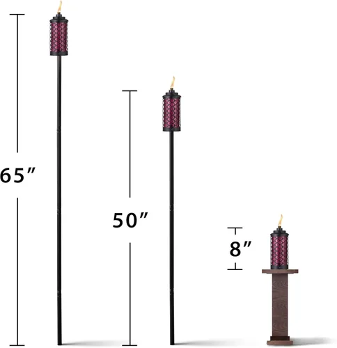 Vista 6 de TIKI Antorcha convertible de cristal de panal de abeja de 65 pulgadas, iluminación decorativa de exterior burdeos para decoración de patio, césped