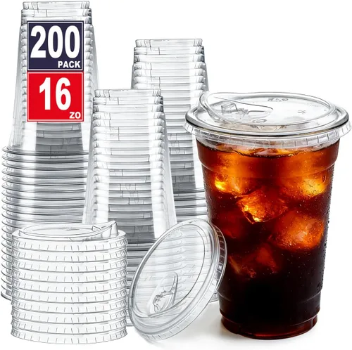 Vista 10 de ARTLYMERS Paquete de 100 vasos de plástico transparente de 16 onzas con tapas, tazas desechables para café helado con tapas para sorbos para bebidas