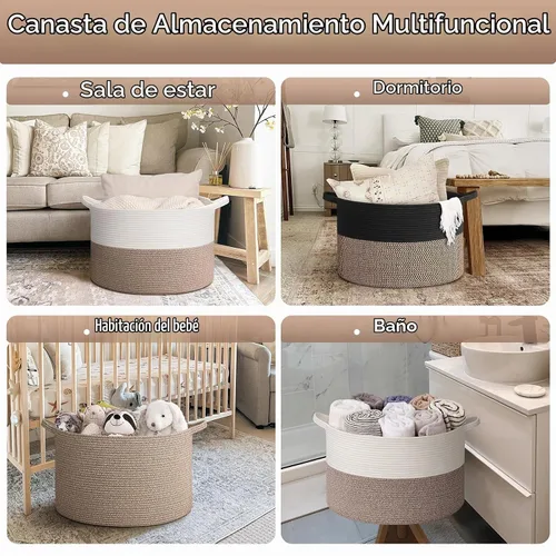 Vista 6 de Goodpick Cesta de manta de 65 litros, 19.7 x 12.6 pulgadas, cesta de cuerda de algodón, para sala de estar, organizadores de juguetes y Todo marrón