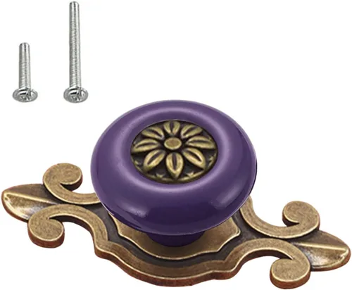 Vista 14 de HUAMULAN Paquete de 10 Pomos de Cerámica Retro, Tiradores Vintage para Cómoda Cocina con Pétalos para Gabinete, Base de Aleación de Zinc, Placa