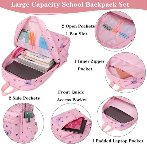 Vista 5 de Mochilas escolares para niños y niñas, mochila para escuela primaria, mochilas para niños y niñas, resistentes al agua, Mochila mariposa rosa