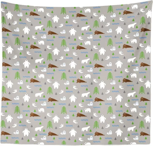 Vista 5 de Lunarable Forest Tapestry, Polar Bear Animals with Owl Walrus Arctic Fox Spruce Tree Camp North Pattern, Fabric Wall Hanging Decor for Bedroom