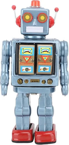 Vista 2 de Robot vintage, robot giratorio eléctrico retro para colección, Navidad, regalo, fiesta, cumpleaños, festival, sorpresa, recuerdos, lata Azul