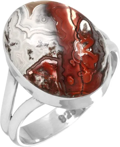 Vista 45 de Anillo hecho a mano de plata de ley 925 genuina grueso con piedras preciosas naturales ágata, cuarzo rosa, lapislázuli, ámbar ovalado, joyería