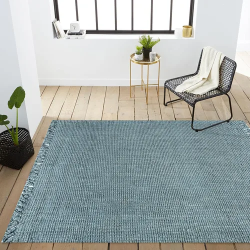 Vista 6 de JONATHAN Y Alfombra de yute tejida a mano con borlas color azul claro/gris, 5x8, Pata, estilo bohemio, rústico, de cabaña, fácil de limpiar
