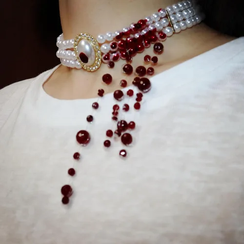 Vista 4 de 3 Layer Necklace for Women, Gothic Imitation-pearls Choker, Bloody Tassels Necklace, Cosplay, Halloween, Horror Jewellery, Dripping Blood Vampire