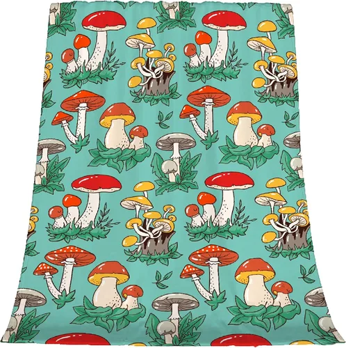 Vista 5 de Manta de colección de hongos, manta de botánica de hongos, regalos para niños y niñas, ultra suave, cálida y ligera, manta de franela de forro polar