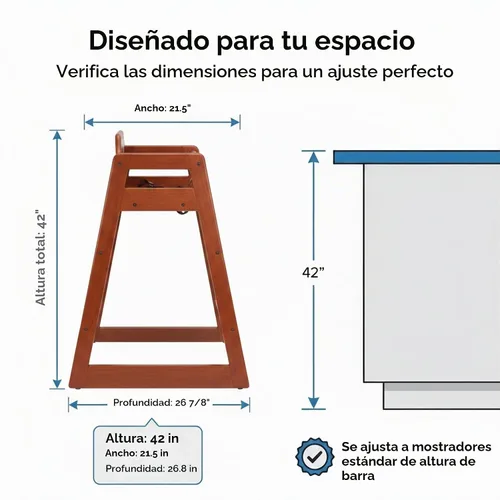 Vista 3 de Silla alta de madera para restaurante lista para montar, sillas altas para bebés, silla de alimentación duradera con escalones, sillas altas