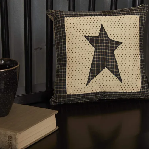 Vista 3 de VHC Brands Kettle Grove Decoración del hogar, estrella de almohada, negro, 10x10