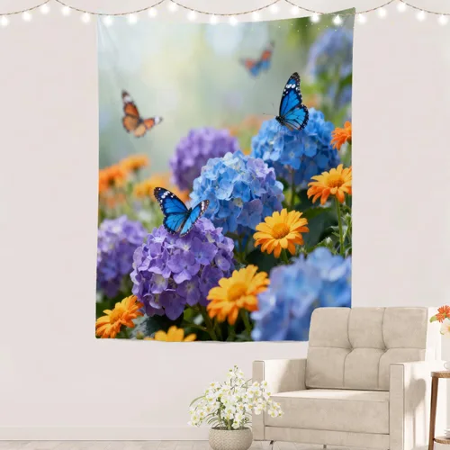 Vista 56 de Batmerry Peaceful Retreat Beautiful Landscape Polyester Tapestry, Blooming Garden Setting Lightweight Wall Hanging High-Definition Print Backdrop
