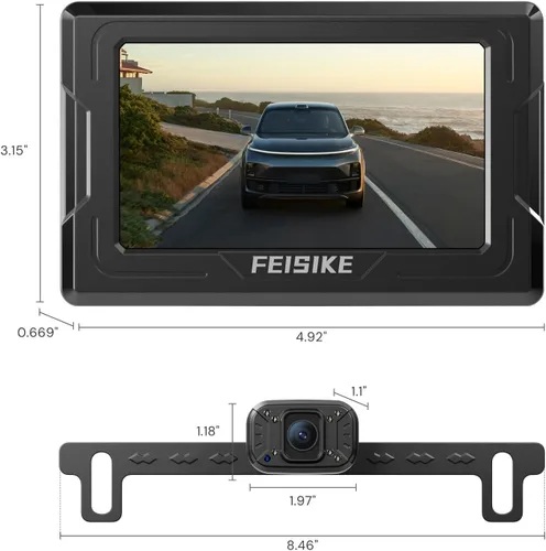 Vista 9 de FEISIKE Cámara de respaldo, visión nocturna IR 1080P con monitor, cámara de visión trasera plug-play fácil de instalar, gran angular de 150 grados