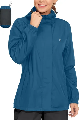 Vista 7 de Little Donkey Andy Women's Packable Waterproof Hooded Rain Jacket verde bosque oscuro