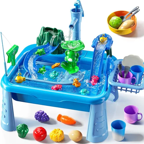 Vista 9 de Mesa de Agua para Niños Pequeños 1-3 - Fregadero de Juego para Niños con Bomba y Agua Corriente, Mesa de Agua para Niños de 4-8 Años