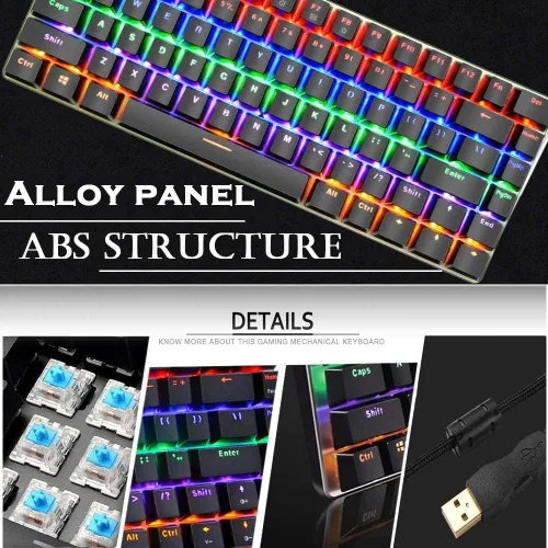 Vista 3 de LexonElec Teclado mecánico para juegos con cable tipo C de metal mecánico con interruptor azul teclado de computadora con retroiluminación LED arco