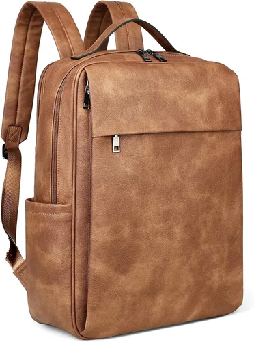 Vista 10 de MASINTOR Mochila Bolso de Cuero PU de 15.6 pulgadas para Portátil para Mujeres, Mochila Casual Grande para Universidad, Bolsa de Viaje, Negro