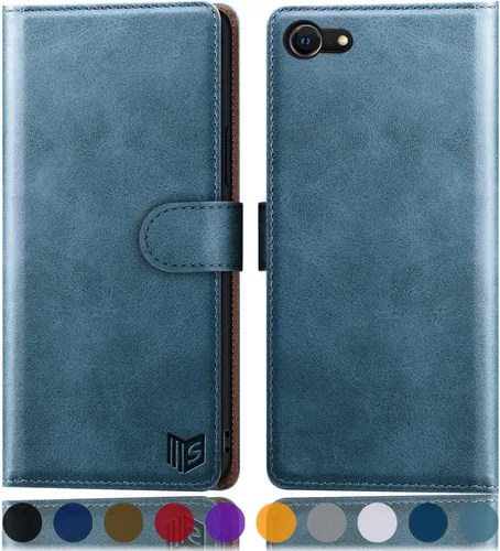Vista 15 de SUANPOT para iPhone 7/8/SE2/SE 3rd 2020/2022 4.7" Funda tipo cartera con bloqueo RFID y soporte para tarjeta de crédito, Libro tipo Flip de piel