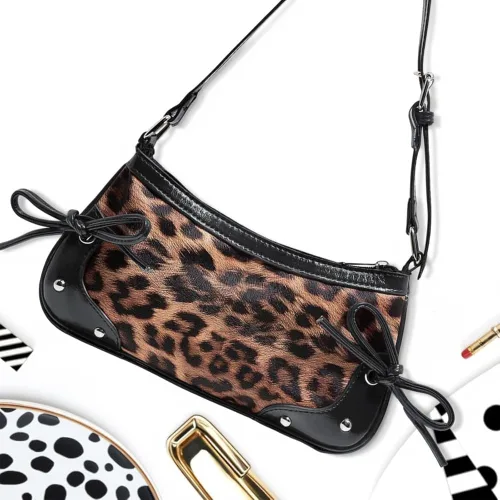 Vista 3 de Fashionable Genuine Leather Crossbody Bag, Leopard Print Shoulder Purse, Vintage Chic for Various Occasions