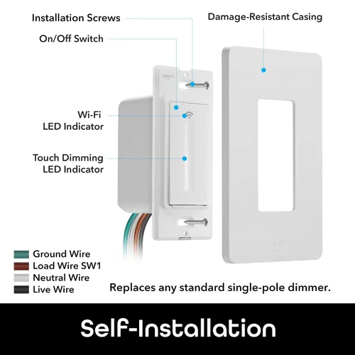 Vista 16 de Geeni Interruptor de luz inteligente con atenuación Wi-Fi, sin concentrador, Alexa y Google Home