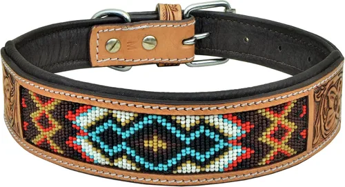 Vista 3 de Collar de cuero para perro, tamaño extra pequeño, estilo occidental, resistente, manual, ajustable, con cuentas y acolchado, suave para cachorros
