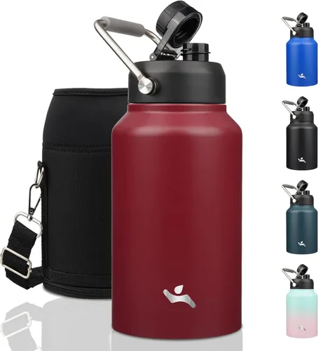 Vista 28 de Konokyo Jarra de medio galón con asa, botella de agua aislada de 64 onzas con bolsa de transporte, botella de metal de acero inoxidable al vacío