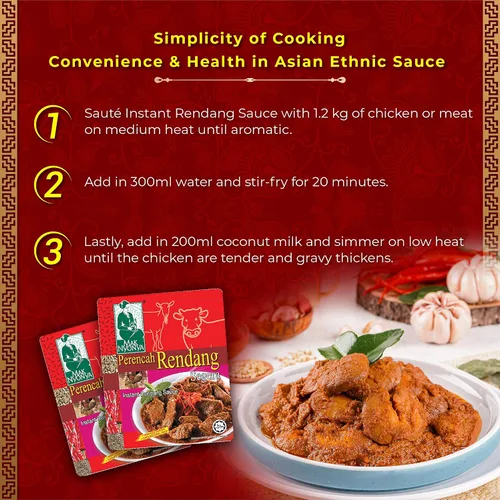 Vista 5 de Mak Nyonya Salsa instantánea de rendang para carne de res/pollo X4 pasta de curry seco auténtica rendang salsa de curry instantáneo para carne