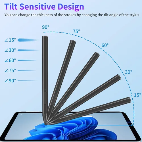 Vista 4 de Lápiz capacitivo para Microsoft Surface Pro12/11/10/9/8/7/6/5/4/3/X, color negro Sensibilidad a la presión 4096, accesorio magnético, carga USB