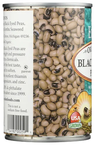 Vista 4 de Eden Guisantes negros orgánicos, lata de 15 onzas, sin sal, sin OMG, sin gluten, vegano, kosher, cultivado en Estados Unidos, para calentar