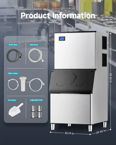 Vista 8 de EUHOMY Máquina comercial para hacer hielo, 1000 libras/24 horas, máquina de hielo industrial con contenedor de almacenamiento de 300 libras, lista