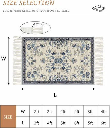Vista 3 de Tassel Hand Woven Area Rug Retro Bohemia Navy Blue Pattern Entryway Rugs Washable Throw Mat,Tassel Carpets for Livingroom Kitchen Bedroom Dorm Decor