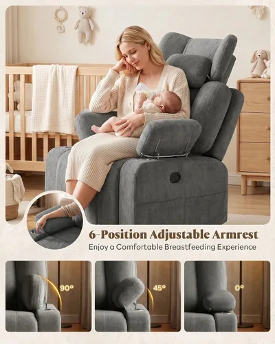 Vista 4 de Silla mecedora para guardería con reposabrazos y reposacabezas ajustables Gris