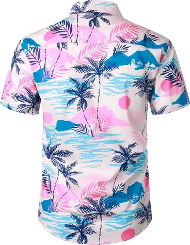 Vista 2 de JOGAL Camisa hawaiana Aloha de manga corta para hombre
